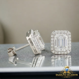 Emerald Cut Moissanite Stud Halo Earrings - Premium Jewelry from Dazzling Delights - Just $119.95! Shop now at Dazzling Delights