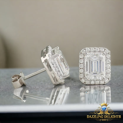 Emerald Cut Moissanite Stud Halo Earrings - Premium Jewelry from Dazzling Delights - Just $89.96! Shop now at Dazzling Delights