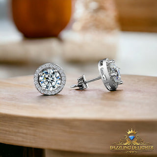 Round Brilliant Cut Moissanite Halo Stud Earrings - Premium Jewelry from Dazzling Delights - Just $107.95! Shop now at Dazzling Delights