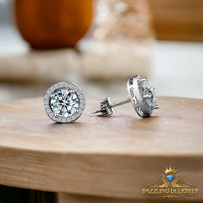 Round Brilliant Cut Moissanite Halo Stud Earrings - Premium Jewelry from Dazzling Delights - Just $80.96! Shop now at Dazzling Delights