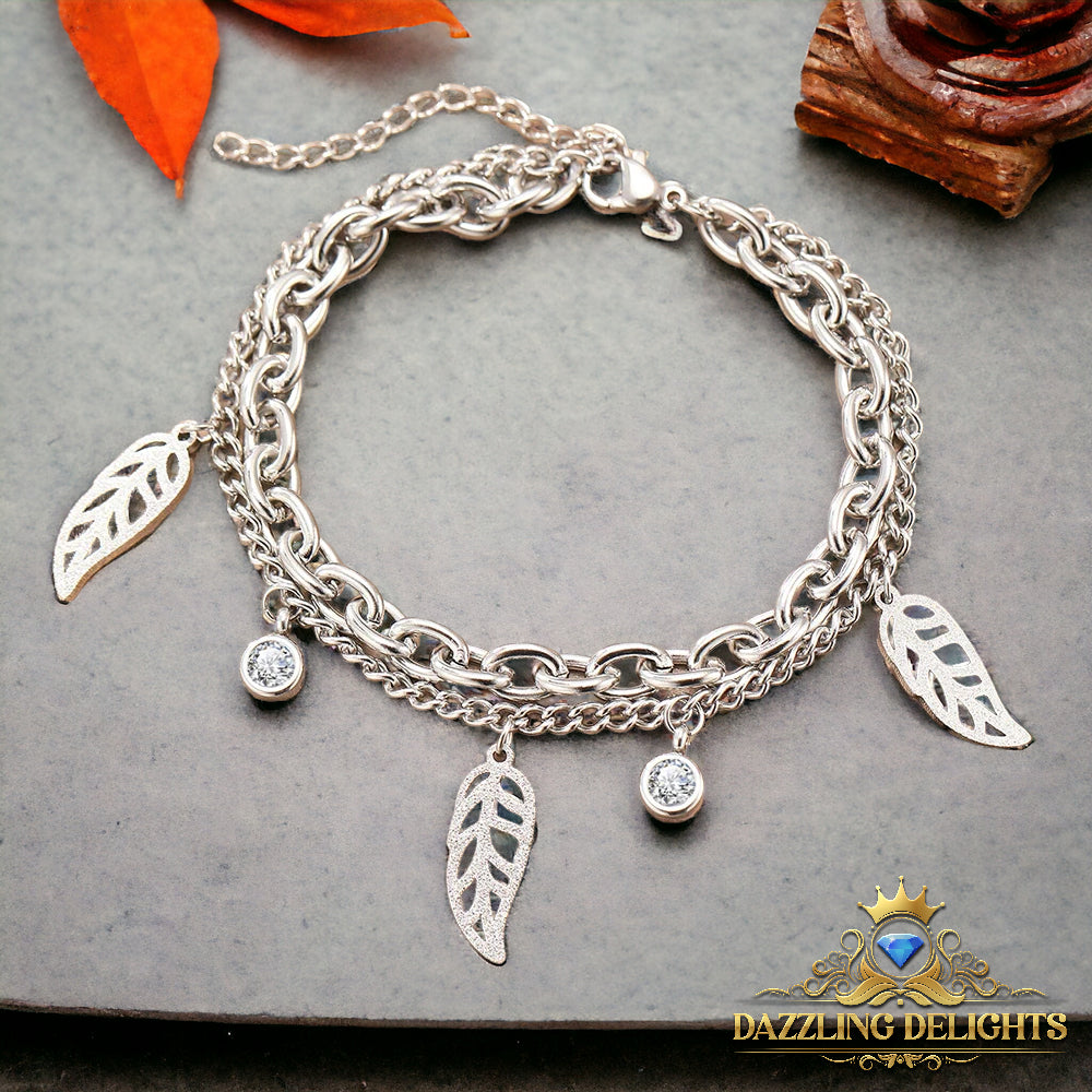 Titanium Sparkle Leaf Charm Bracelet - Premium Jewelry from Dazzling Delights - Just $21.71! Shop now at Dazzling Delights