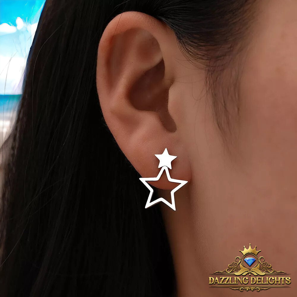 Titanium Double Star Stud Earrings - Premium Jewelry from Dazzling Delights - Just $20.96! Shop now at Dazzling Delights