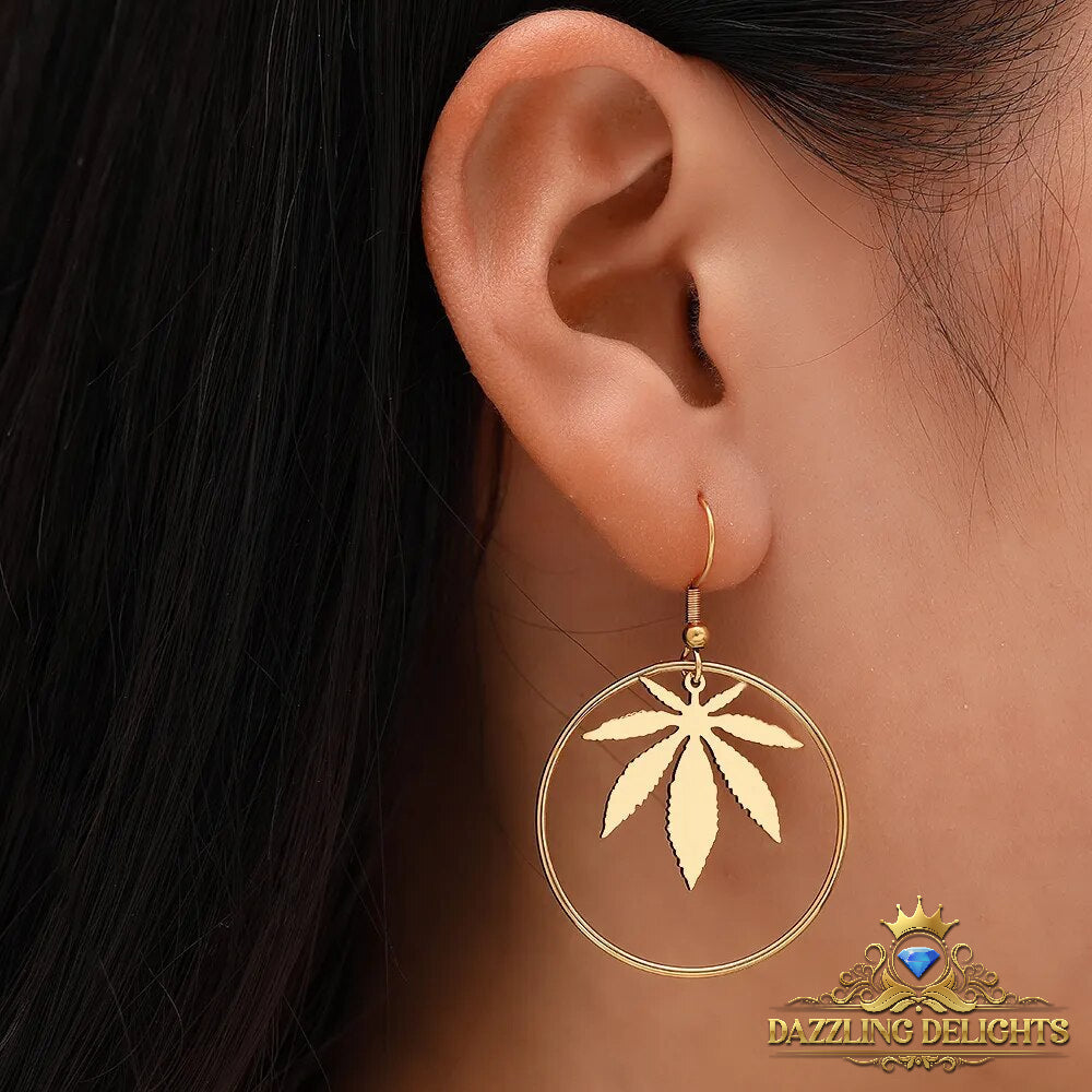 Titanium Circle Leaf Dangle Earrings - Premium Jewelry from Dazzling Delights - Just $20.96! Shop now at Dazzling Delights