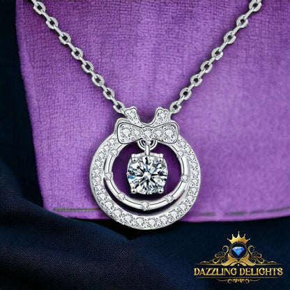 Ornate Moissanite Double Circle Bowknot Pendant Necklace - Premium Jewelry from Dazzling Delights - Just $80.96! Shop now at Dazzling Delights