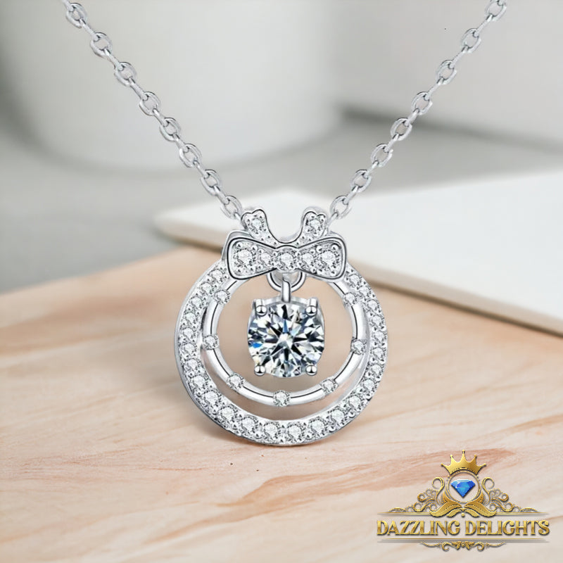 Ornate Moissanite Double Circle Bowknot Pendant Necklace - Premium Jewelry from Dazzling Delights - Just $80.96! Shop now at Dazzling Delights