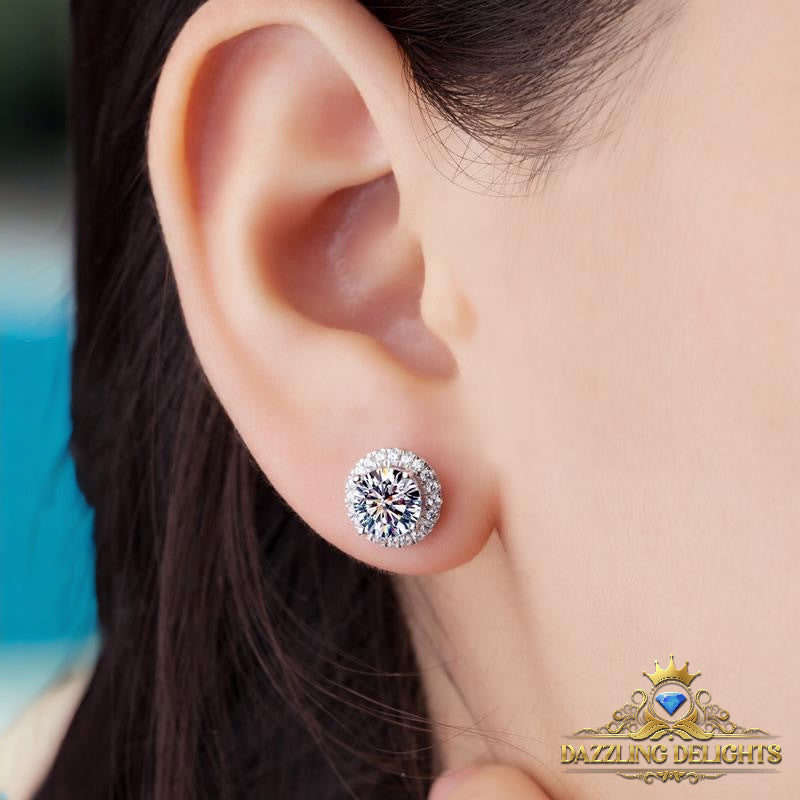 Round Brilliant Cut Moissanite Halo Stud Earrings - Premium Jewelry from Dazzling Delights - Just $80.96! Shop now at Dazzling Delights