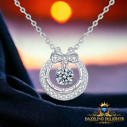 Ornate Moissanite Double Circle Bowknot Pendant Necklace - Premium Jewelry from Dazzling Delights - Just $80.96! Shop now at Dazzling Delights