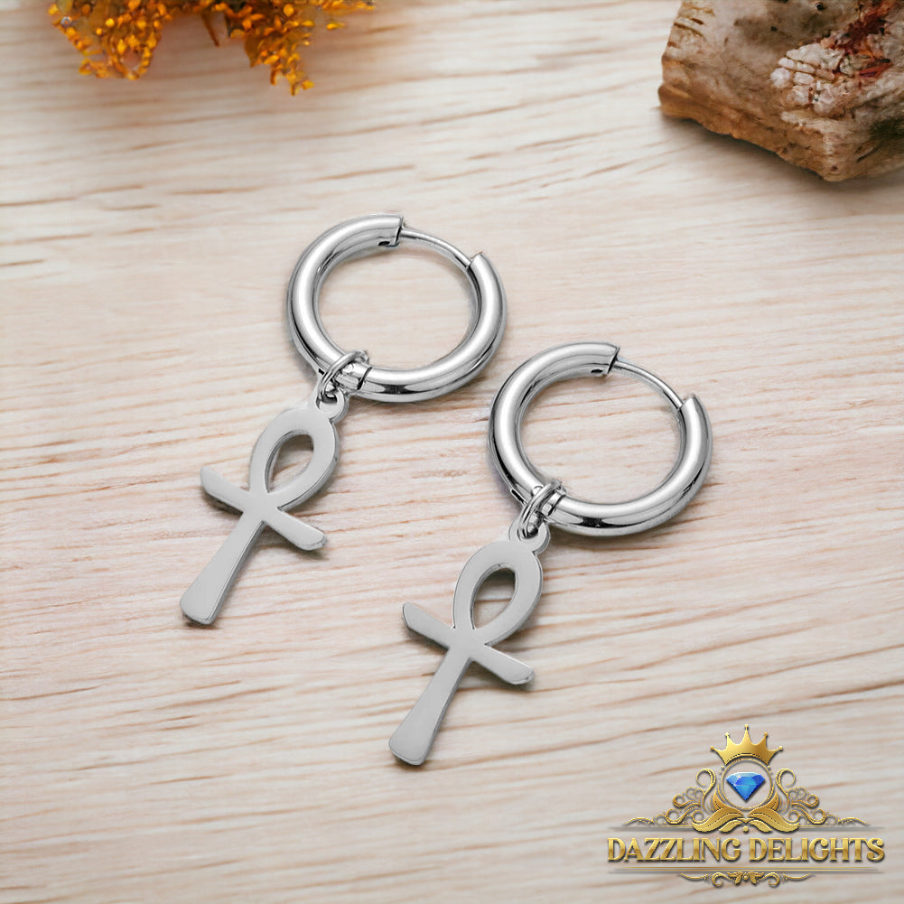 Titanium Ankh Cross Sleeper Dangle Earrings - Premium Jewelry from Dazzling Delights - Just $21.71! Shop now at Dazzling Delights