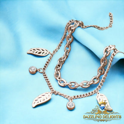 Titanium Sparkle Leaf Charm Bracelet - Premium Jewelry from Dazzling Delights - Just $21.71! Shop now at Dazzling Delights