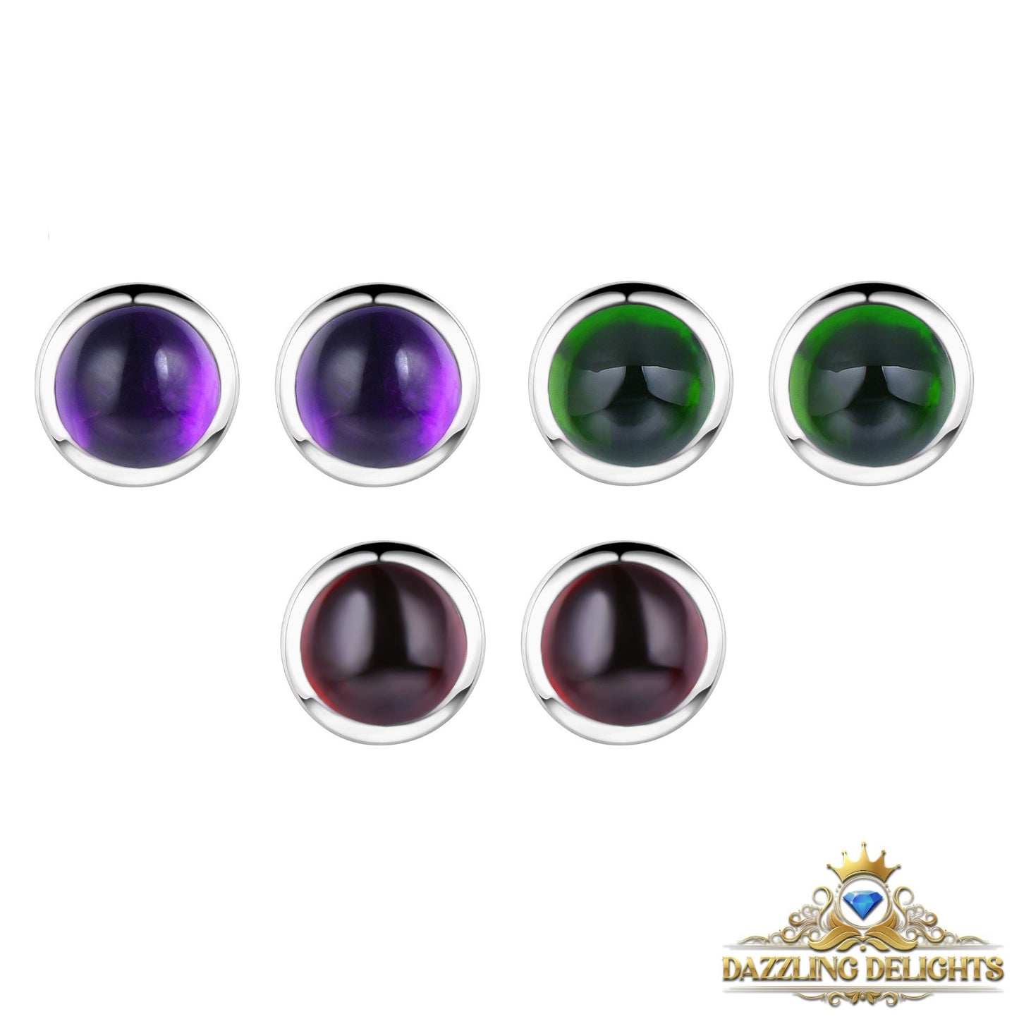 5mm Round Cabochon Cut Natural Gemstone Stud Earrings - Your Choice of Gemstone - Premium Jewelry from Dazzling Delights - Just $41.96! Shop now at Dazzling Delights