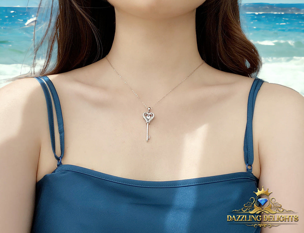 Moissanite Key Heart Pendant Necklace - Premium Jewelry from Dazzling Delights - Just $80.96! Shop now at Dazzling Delights