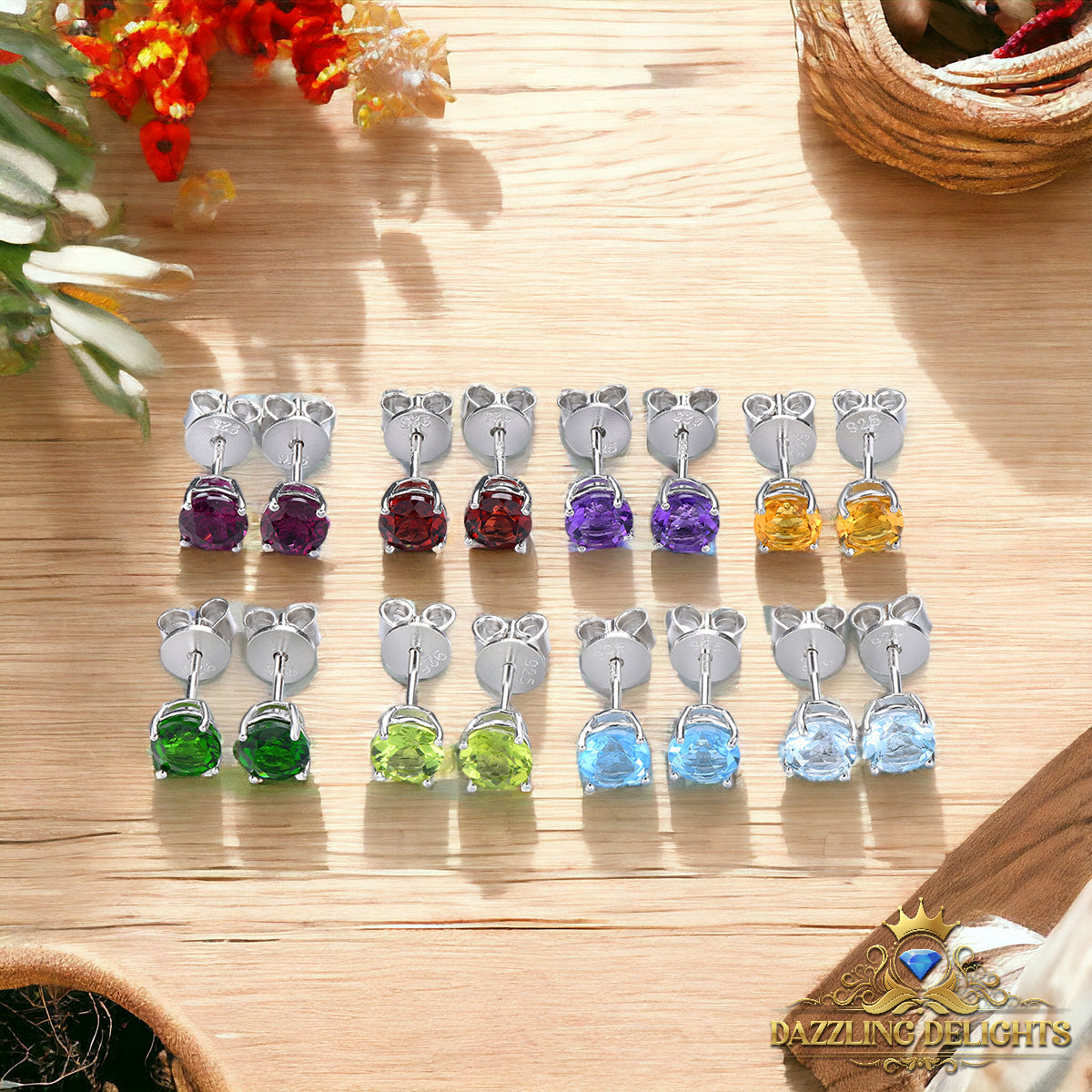 5mm Round Cut Natural Gemstone Stud Earrings - Your Choice of Gemstone - Premium Jewelry from Dazzling Delights - Just $41.96! Shop now at Dazzling Delights