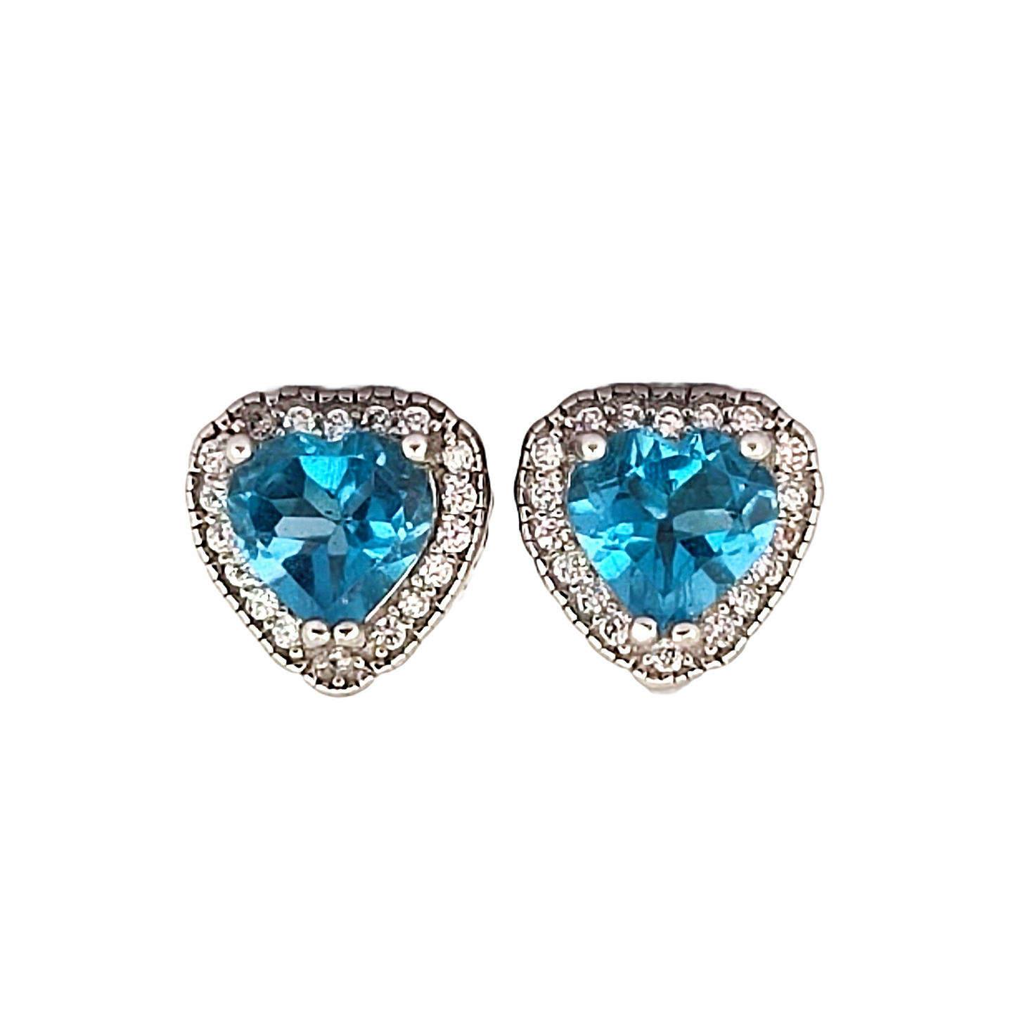 Heart Cut Swiss Blue Topaz and White Topaz Halo Earrings - Premium Jewelry from Dazzling Delights - Just $61.95! Shop now at Dazzling Delights