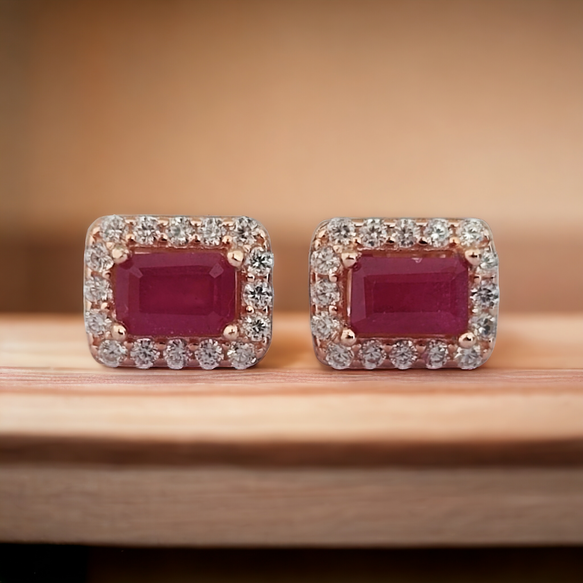 6x4mm Emerald Cut Ruby Halo Earrings - Premium Jewelry from Dazzling Delights - Just $83.95! Shop now at Dazzling Delights