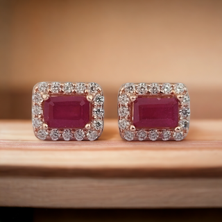 6x4mm Emerald Cut Ruby Halo Earrings - Premium Jewelry from Dazzling Delights - Just $50.62! Shop now at Dazzling Delights