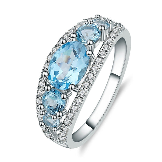 "The Heavenly Quintet" Natural Oval and Round Cut Sky Blue Topaz Ring - Premium Jewelry from Dazzling Delights - Just $80.21! Shop now at Dazzling Delights