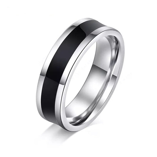 Silver Titanium Wedding Ring with Black Inlay - Premium Jewelry from Dazzling Delights - Just $25.46! Shop now at Dazzling Delights