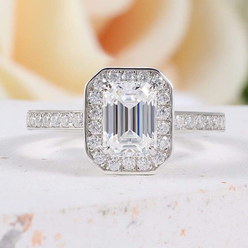 Emerald Cut Moissanite Halo Ring - Premium Jewelry from Dazzling Delights - Just $122.21! Shop now at Dazzling Delights