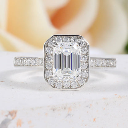 Emerald Cut Moissanite Halo Ring - Premium Jewelry from Dazzling Delights - Just $122.21! Shop now at Dazzling Delights