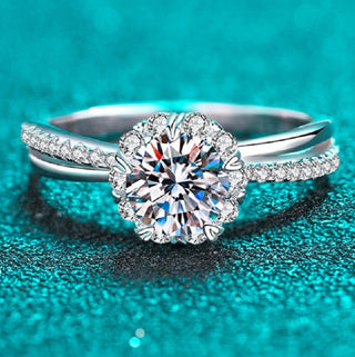 Round Brilliant Cut Moissanite Split Band Halo Ring - Premium Jewelry from Dazzling Delights - Just $128.95! Shop now at Dazzling Delights