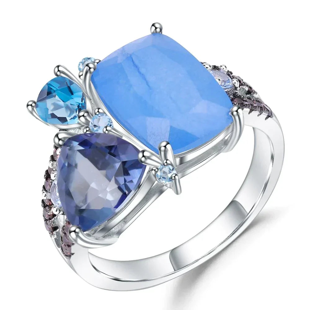 "Mystic Dreams" Natural Aqua Blue Calcedony and Topaz Geometric Ring - Premium Jewelry from Dazzling Delights - Just $124.46! Shop now at Dazzling Delights