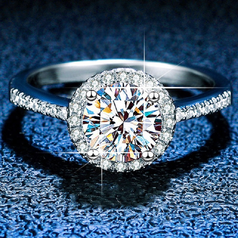 Round Brilliant Cut Moissanite Halo Ring - Premium Jewelry from Dazzling Delights - Just $64.46! Shop now at Dazzling Delights