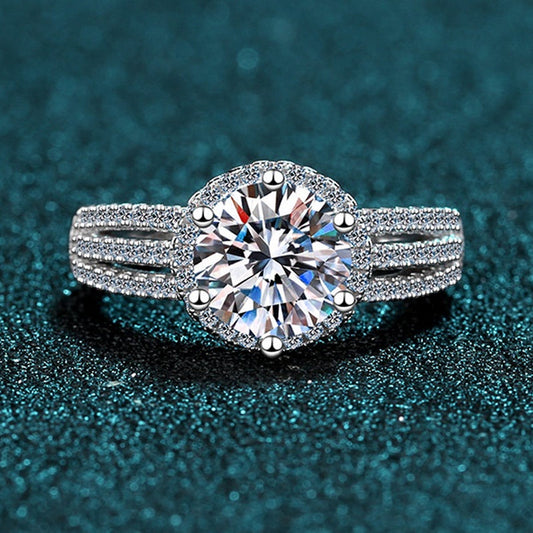 Round Brilliant Cut Moissanite Tri-Band Halo Ring - Premium Jewelry from Dazzling Delights - Just $89.96! Shop now at Dazzling Delights