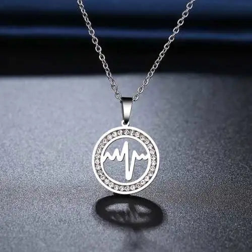 Silver Titanium Heartbeat Circle Of Love Pendant Necklace - Premium Jewelry from Dazzling Delights - Just $17.21! Shop now at Dazzling Delights