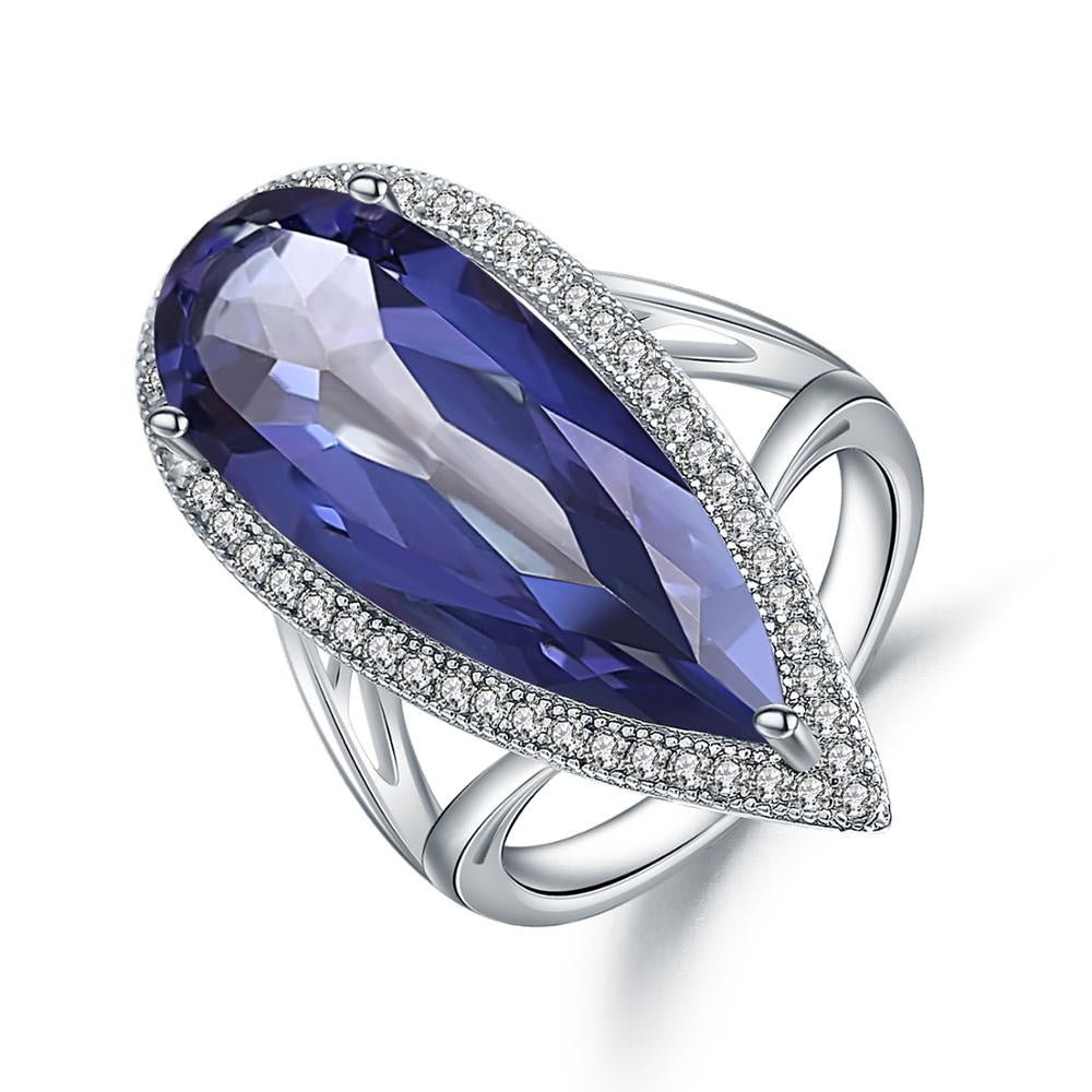 "The Oceanic Tear" 11.5ct Pear Cut Iolite Blue Mystic Quartz Halo Ring - Premium Jewelry from Dazzling Delights - Just $75.71! Shop now at Dazzling Delights