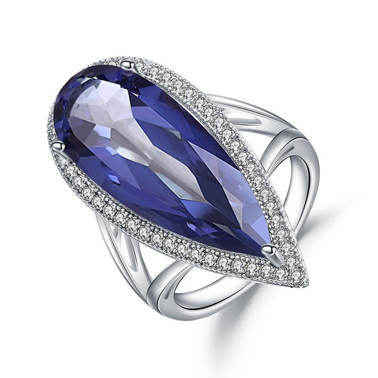 "The Oceanic Tear" 11.5ct Pear Cut Iolite Blue Mystic Quartz Halo Ring - Premium Jewelry from Dazzling Delights - Just $75.71! Shop now at Dazzling Delights