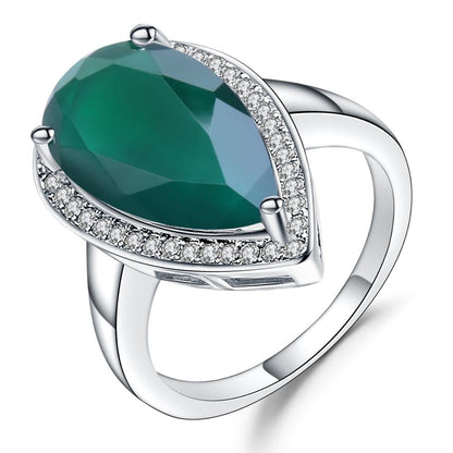 "The Enchanted Forest" 15x10mm Pear Cut Green Agate Halo Ring - Premium Jewelry from Dazzling Delights - Just $74.95! Shop now at Dazzling Delights