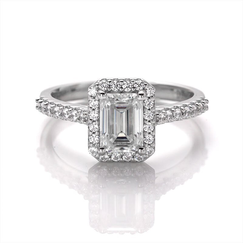 Emerald Cut Moissanite Halo Ring - Premium Jewelry from Dazzling Delights - Just $80.96! Shop now at Dazzling Delights