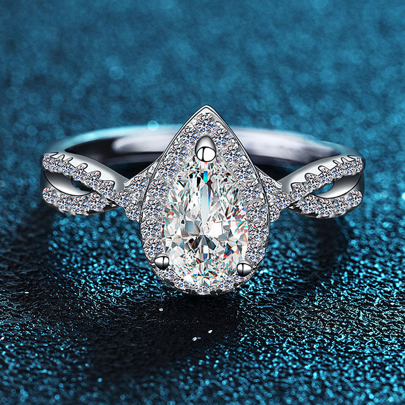 Pear Cut Moissanite Halo Ring - Premium Jewelry from Dazzling Delights - Just $89.96! Shop now at Dazzling Delights