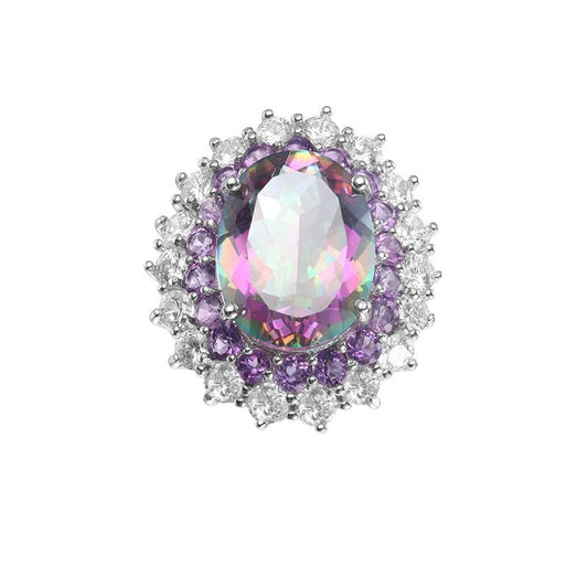 "The Iridescent Enigma" 16x12mm Oval Cut Mystic Topaz Double Halo Ring - Premium Jewelry from Dazzling Delights - Just $83.21! Shop now at Dazzling Delights