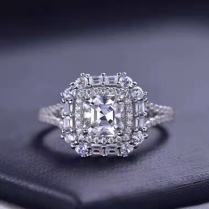 Asscher Cut Moissanite Halo Ring - Premium Jewelry from Dazzling Delights - Just $122.21! Shop now at Dazzling Delights