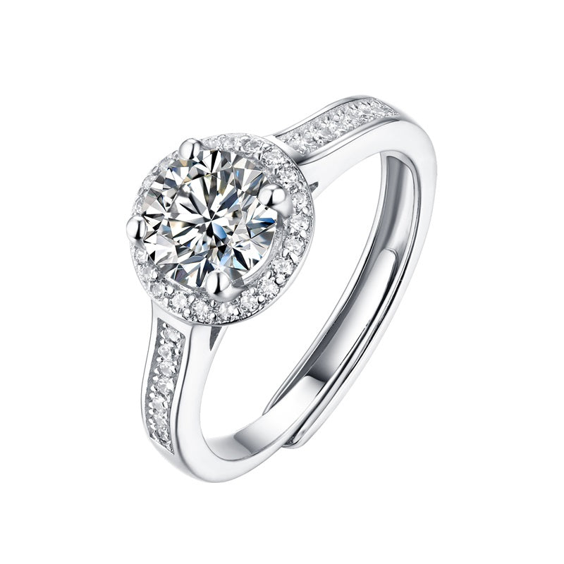 1ct 6.5mm Moissanite 4 Claw Halo Adjustable Ring - Premium Jewelry from Dazzling Delights - Just $72.71! Shop now at Dazzling Delights