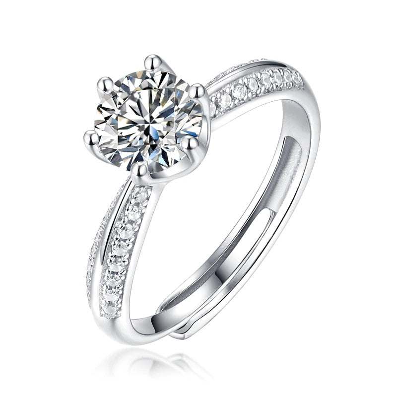 1.0Ct 6.5mm Round Brilliant Cut Adjustable Moissanite 6 Prong Side Stone Ring - Premium Jewelry from Dazzling Delights - Just $94.95! Shop now at Dazzling Delights