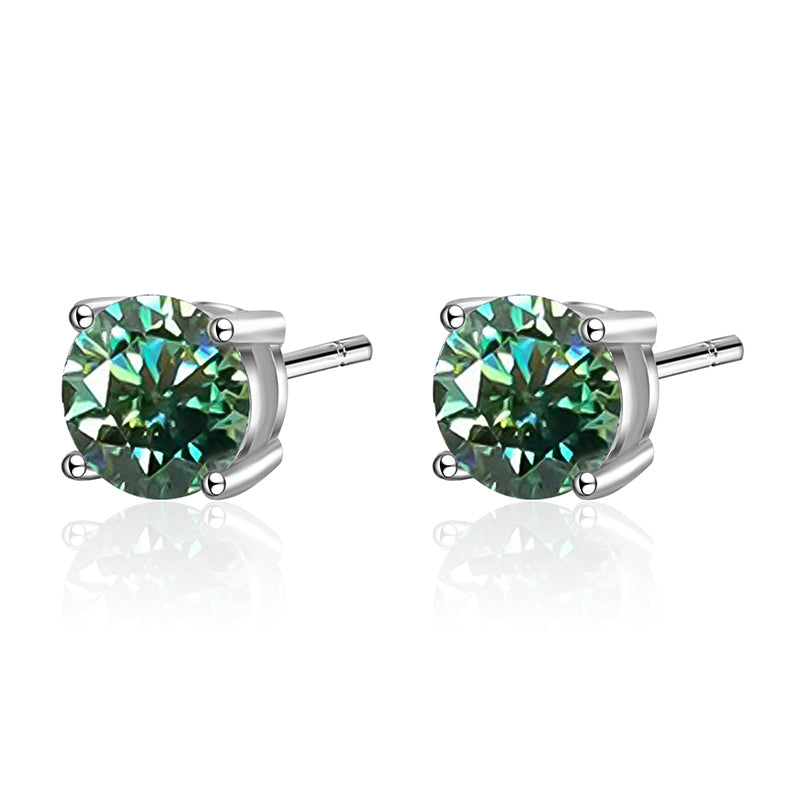 Round Brilliant Cut Blue-Green Moissanite 4-Claw Stud Earrings - Premium Jewelry from Dazzling Delights - Just $64.46! Shop now at Dazzling Delights