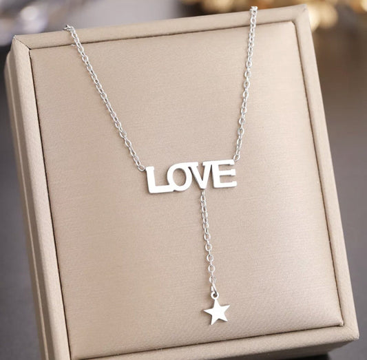 Silver Titanium LOVE Star Necklace - Premium Jewelry from Dazzling Delights - Just $17.21! Shop now at Dazzling Delights