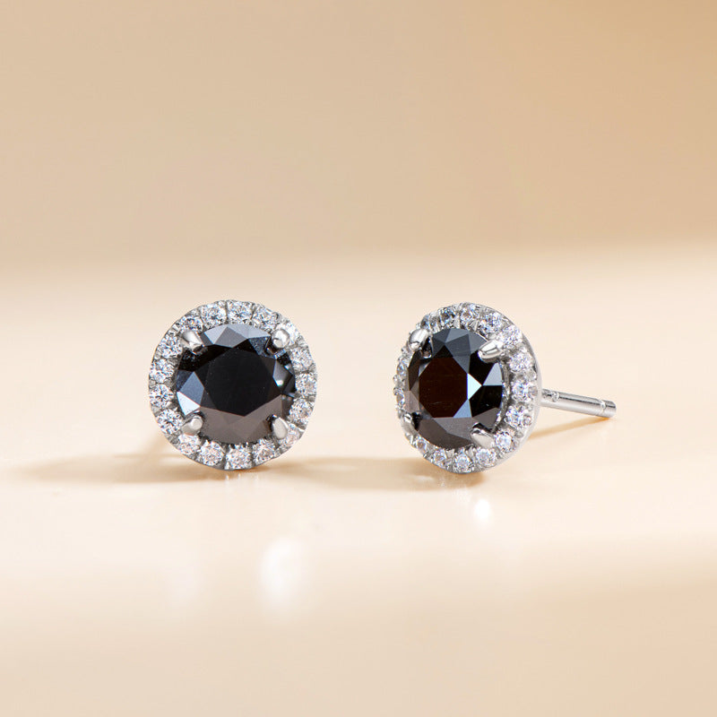 Round Brilliant Cut Black Moissanite Halo Stud Earrings - Premium Jewelry from Dazzling Delights - Just $96.71! Shop now at Dazzling Delights