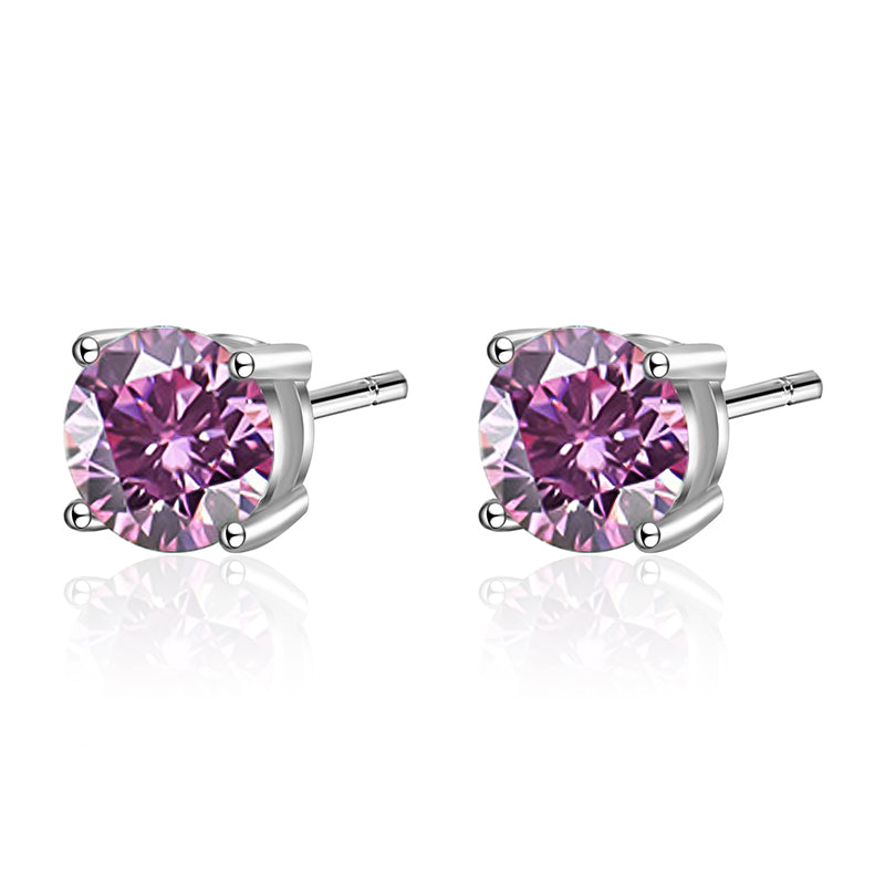 Round Brilliant Cut Pink Moissanite 4-Claw Stud Earrings - Premium Jewelry from Dazzling Delights - Just $80.96! Shop now at Dazzling Delights