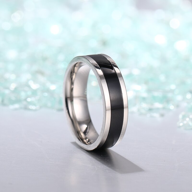 Silver Titanium Wedding Ring with Black Inlay - Premium Jewelry from Dazzling Delights - Just $25.46! Shop now at Dazzling Delights