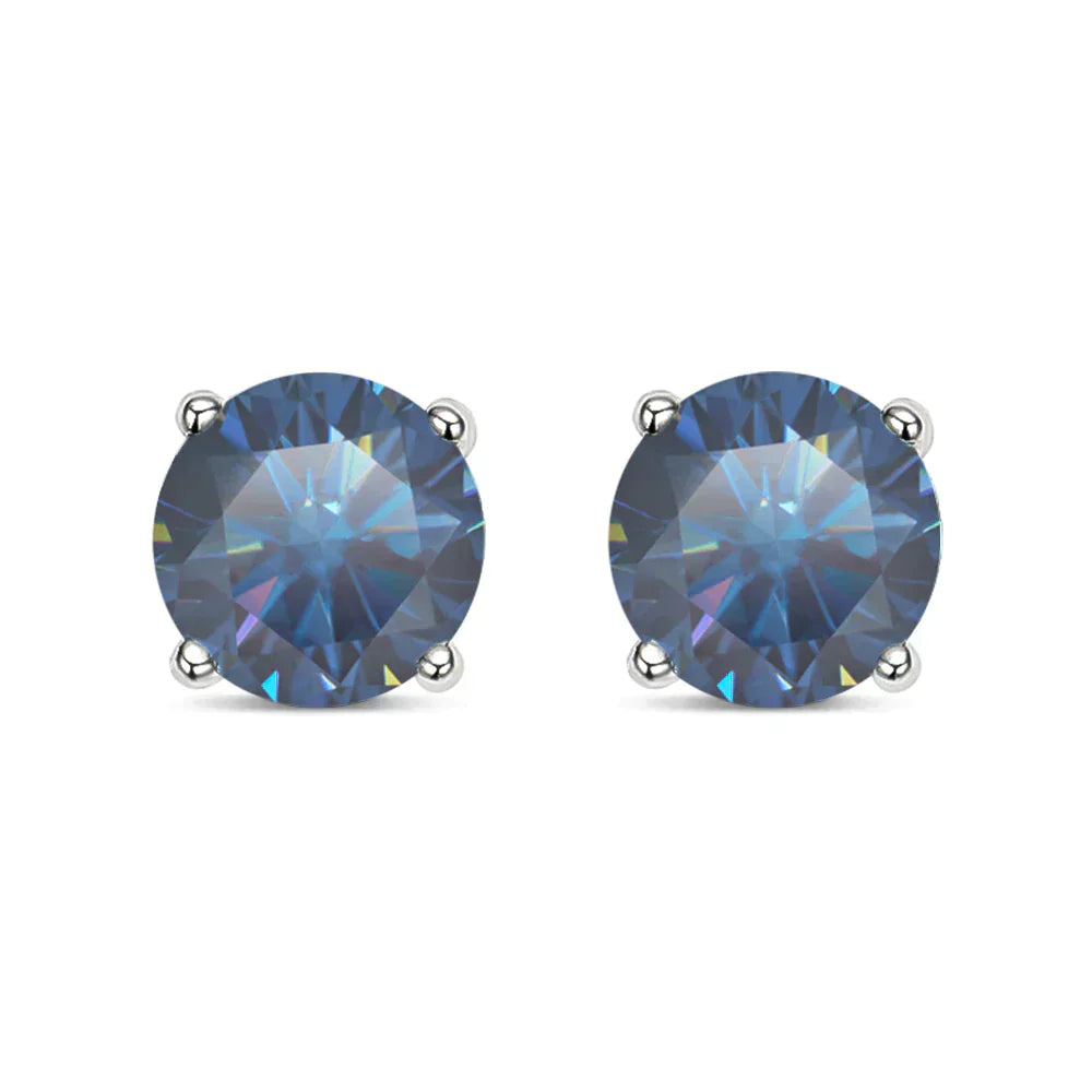 Round Brilliant Cut Blue Moissanite 4-Claw Stud Earrings - Premium Jewelry from Dazzling Delights - Just $80.96! Shop now at Dazzling Delights