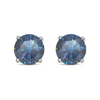 Round Brilliant Cut Blue Moissanite 4-Claw Stud Earrings - Premium Jewelry from Dazzling Delights - Just $65.62! Shop now at Dazzling Delights