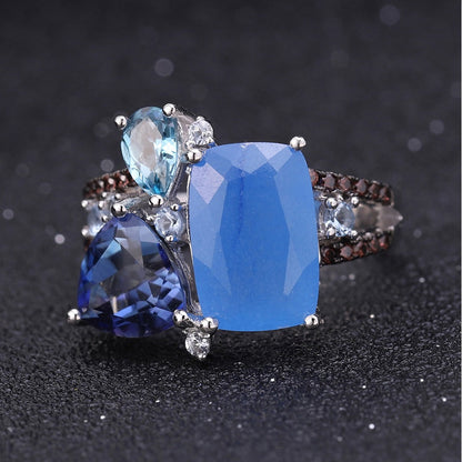 "Mystic Dreams" Natural Aqua Blue Calcedony and Topaz Geometric Ring - Premium Jewelry from Dazzling Delights - Just $124.46! Shop now at Dazzling Delights