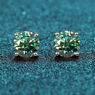 Round Brilliant Cut Blue-Green Moissanite 4-Claw Stud Earrings - Premium Jewelry from Dazzling Delights - Just $52.50! Shop now at Dazzling Delights