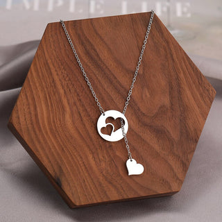 Silver Titanium Hollow and Solid Hearts Pendant Necklace - Premium Jewelry from Dazzling Delights - Just $13.12! Shop now at Dazzling Delights