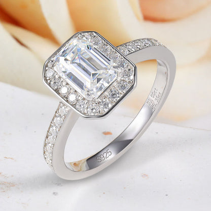 Emerald Cut Moissanite Halo Ring - Premium Jewelry from Dazzling Delights - Just $122.21! Shop now at Dazzling Delights