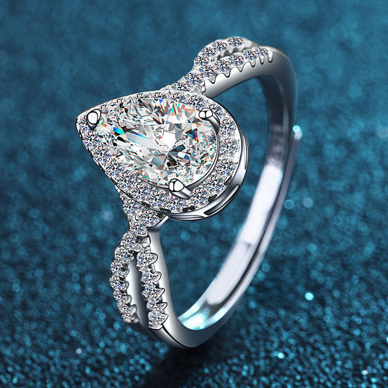 Pear Cut Moissanite Halo Ring - Premium Jewelry from Dazzling Delights - Just $89.96! Shop now at Dazzling Delights