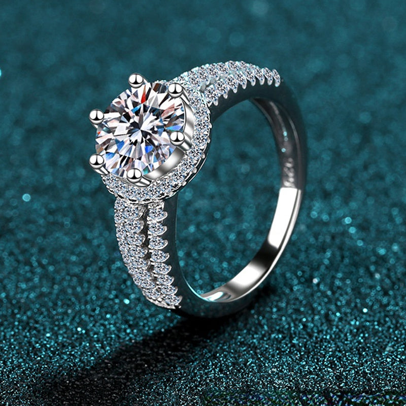 Round Brilliant Cut Moissanite Tri-Band Halo Ring - Premium Jewelry from Dazzling Delights - Just $89.96! Shop now at Dazzling Delights